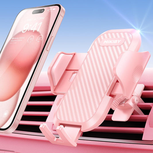 MIKIBY S75 Pink Phone Holder Sturdy & Secure Air Vent Phone Mount for Car Hands Free Easy Clamp Cradle in Vehicle for Your Phone