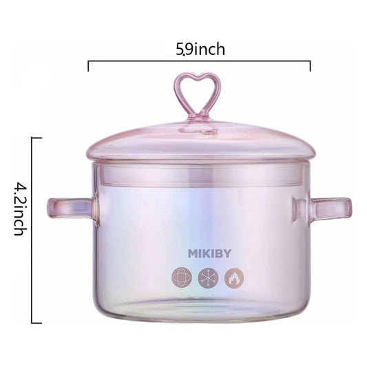 MIKIBY P-15 1.5L/50oz Glass Saucepan with Lid and Handle Cooking Pot