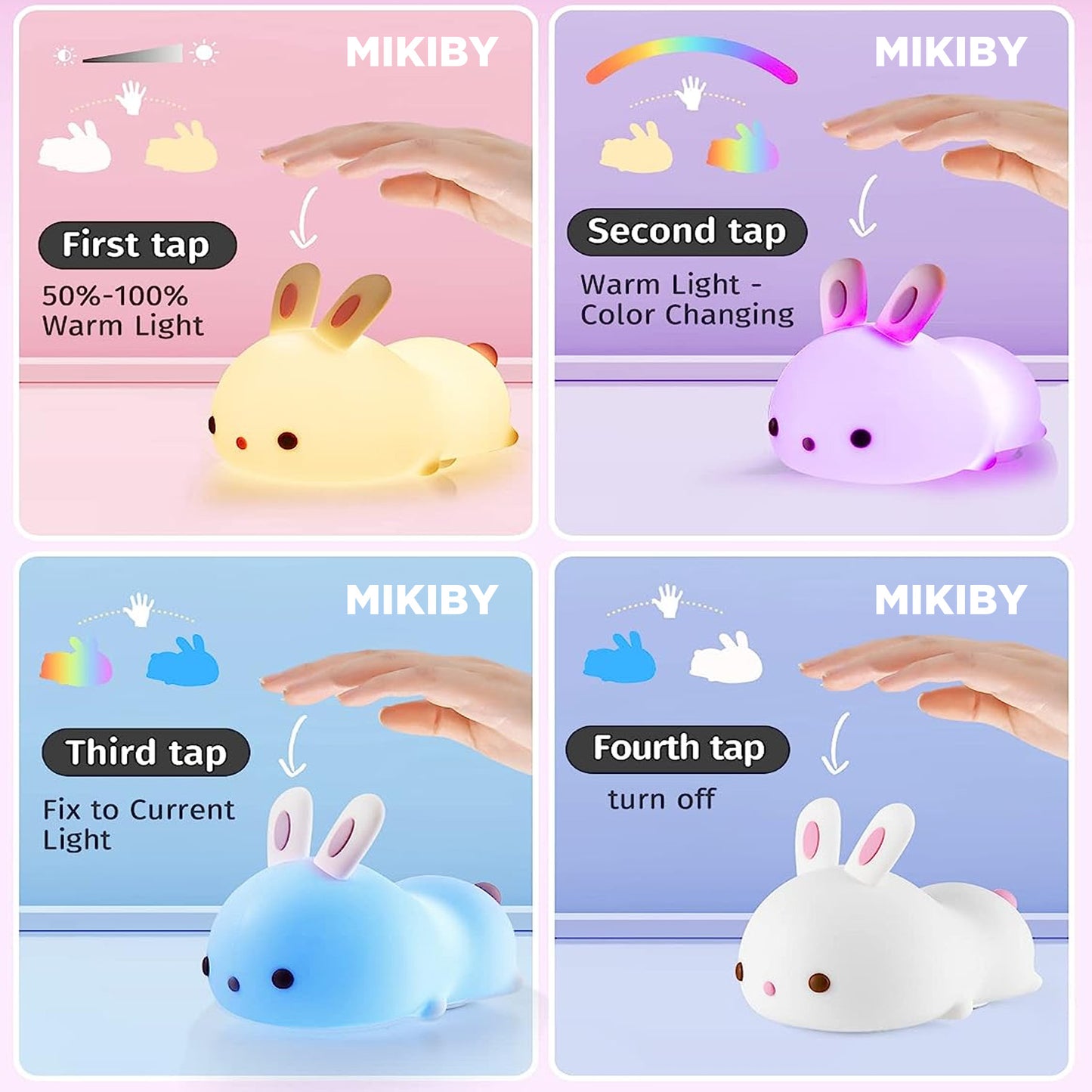 MIKIBY K61 Rechargeable One Fire 16 Colors Cute Night Light for Kids Bunny Cute Lamp Baby Night Light for Bedroom