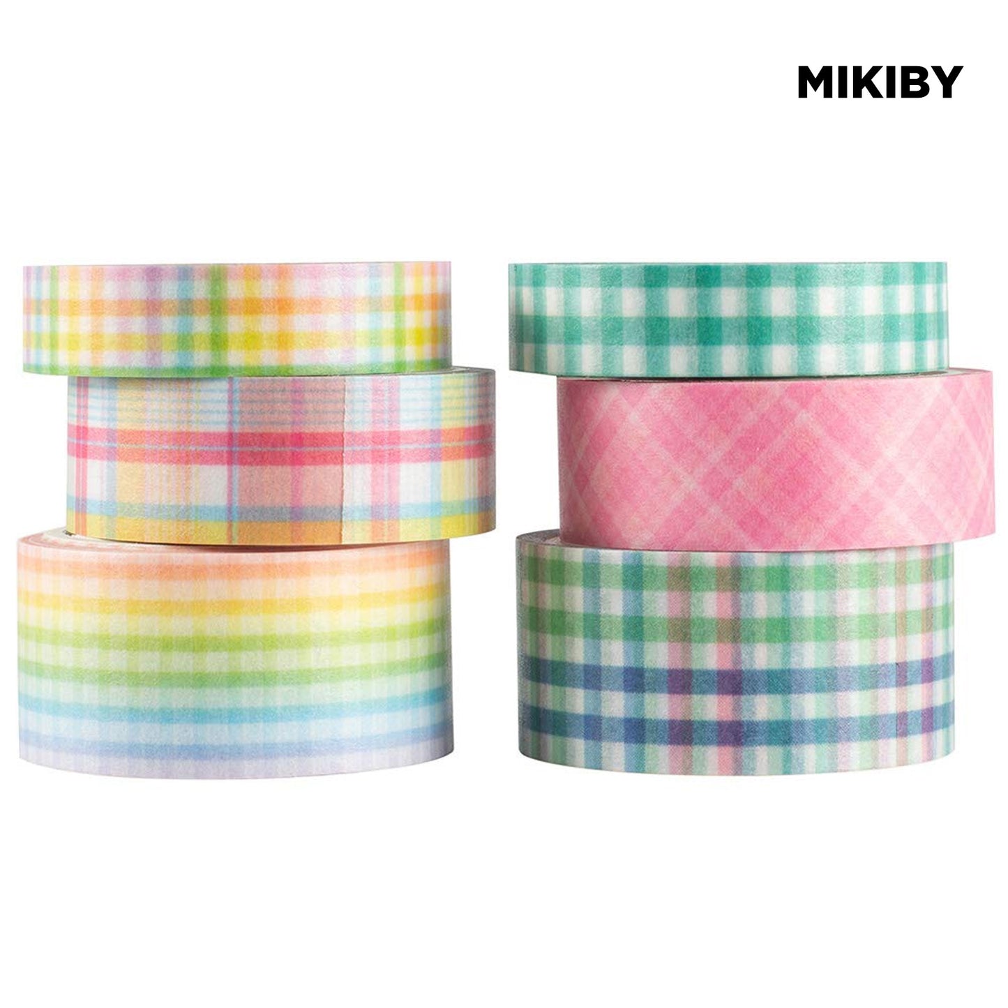 MIKIBY A-3125 6 Rolls Plaid Washi Tape Set Basic Grid Masking Decorative Tapes for Arts