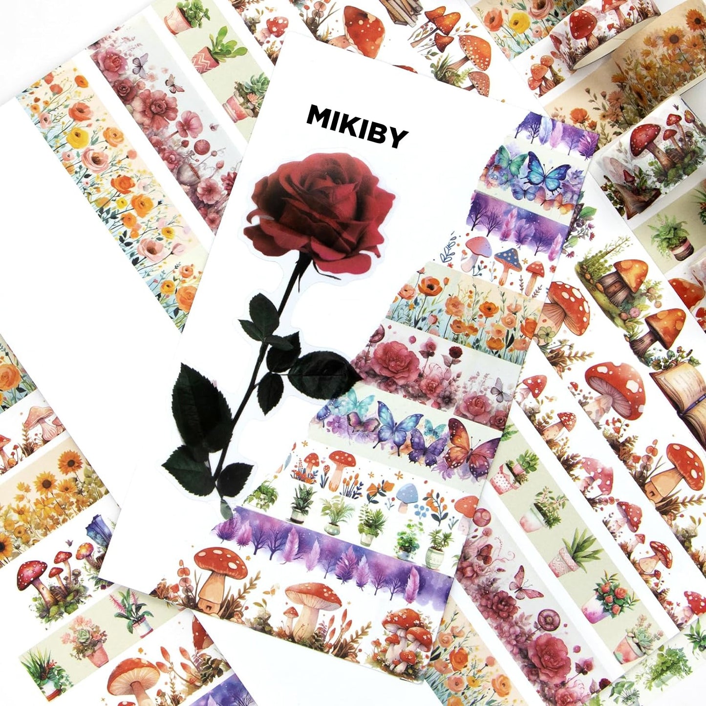 MIKIBY A-9533 13 Rolls Washi Mushroom Butterfly Floral Decorative Tape Set