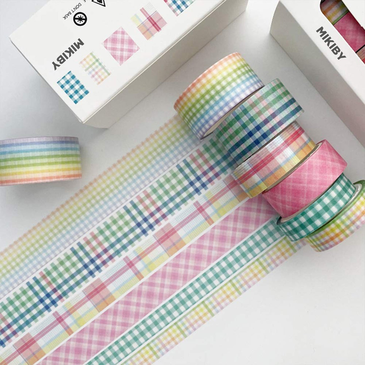 MIKIBY A-3125 6 Rolls Plaid Washi Tape Set Basic Grid Masking Decorative Tapes for Arts