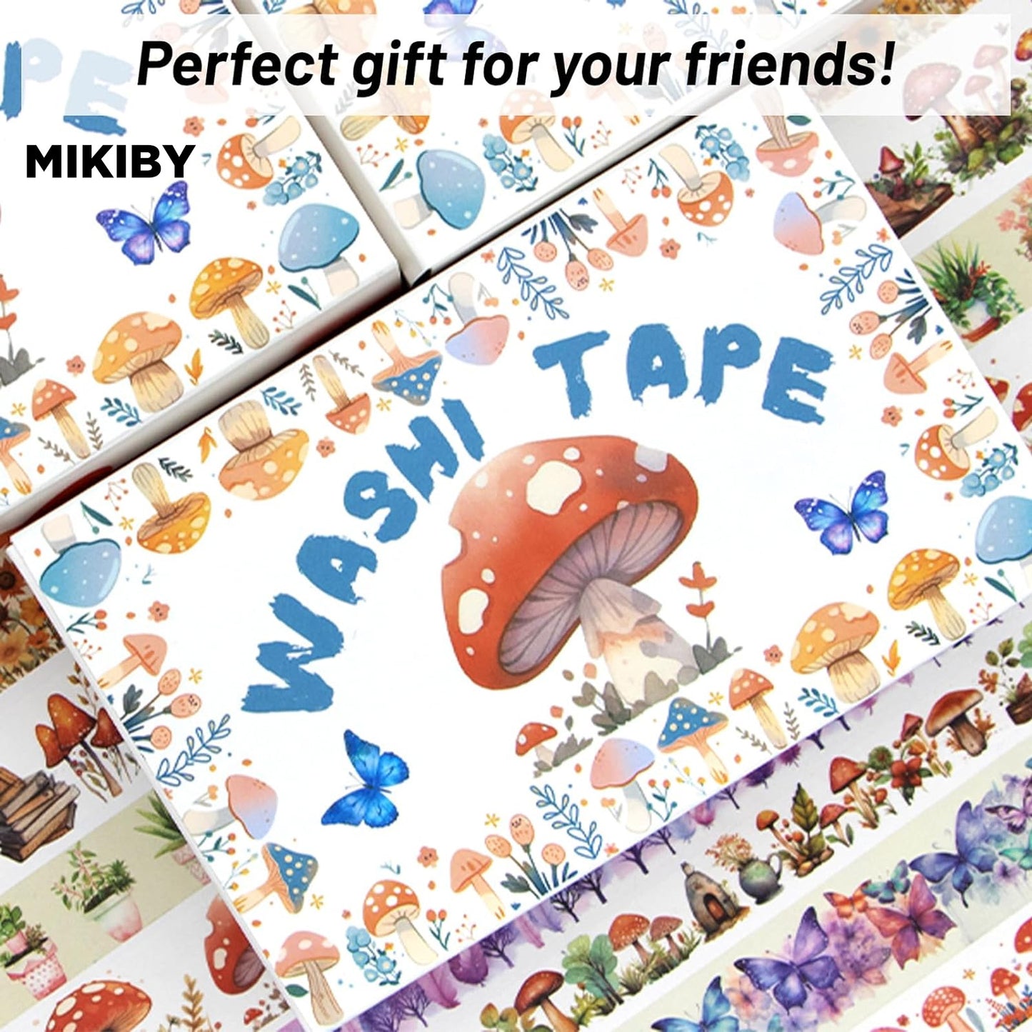 MIKIBY A-9533 13 Rolls Washi Mushroom Butterfly Floral Decorative Tape Set