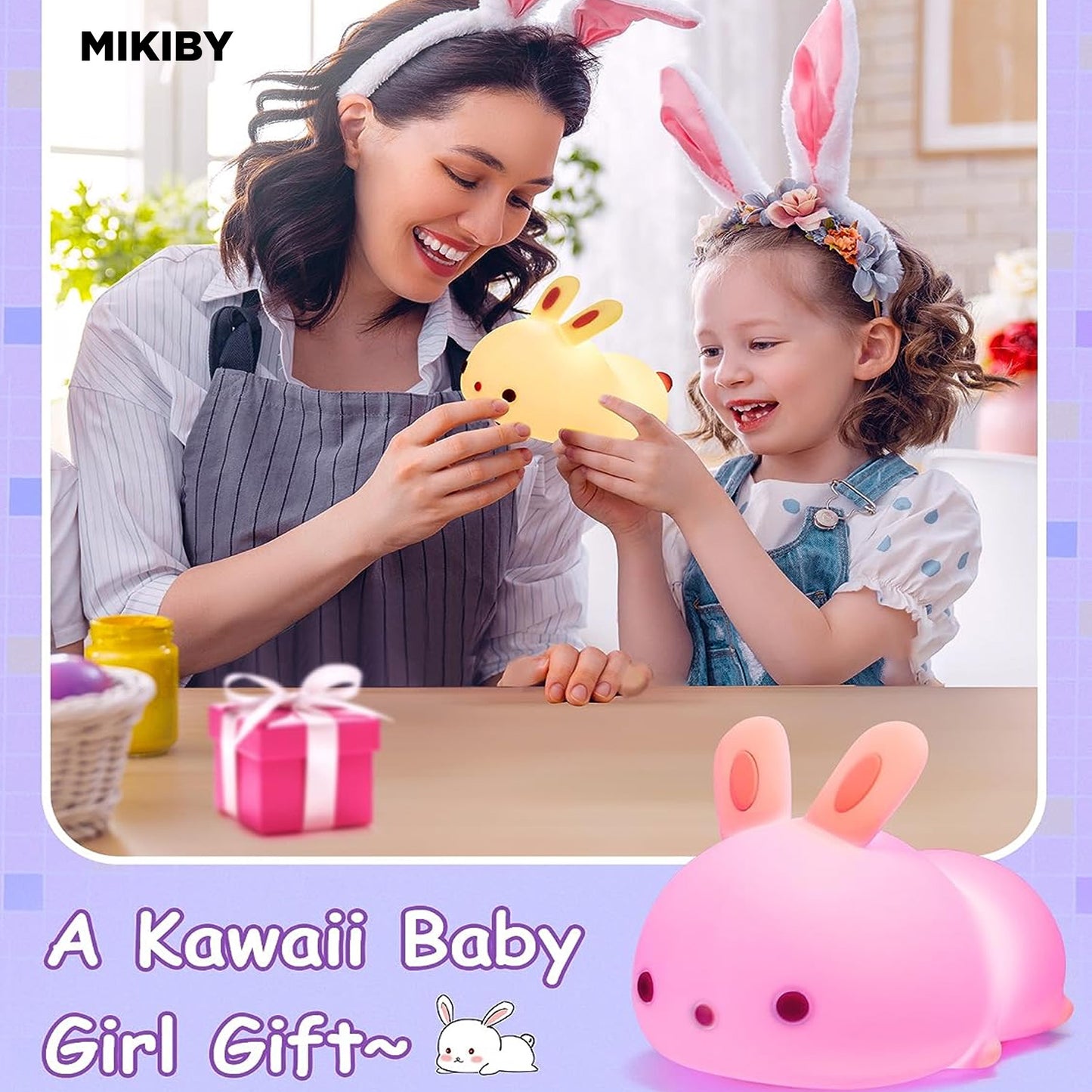 MIKIBY K61 Rechargeable One Fire 16 Colors Cute Night Light for Kids Bunny Cute Lamp Baby Night Light for Bedroom